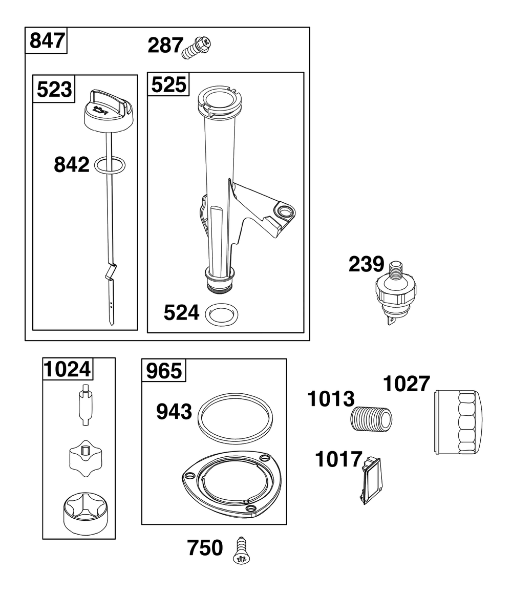 Lubrication Group Diagram and Parts List for 40N877-0037-B5  Briggs and Stratton Engine
